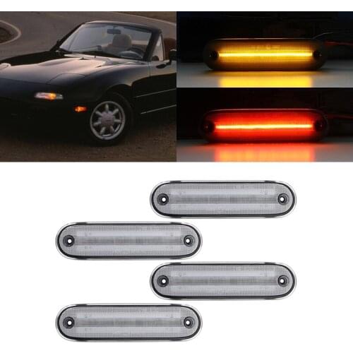 Fits For Mazda Miata MX-5 1990-1997 1999-2005 4PCs Clear Lens F&R Amber Red Fender Led Side Marker Lights