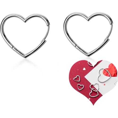 HOT High Polished 3 Sizes 925 Sterling Silver Heart Hoop Earrings Platinum Plated Love Heart Earring Hoops Woman Lady Party Gift
