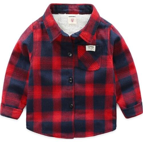 2018 Autumn Winter Boys Shirts Long Sleeve Cotton Children Shirts for Boys Thick Fleece Warm Plaid Shirts BC400