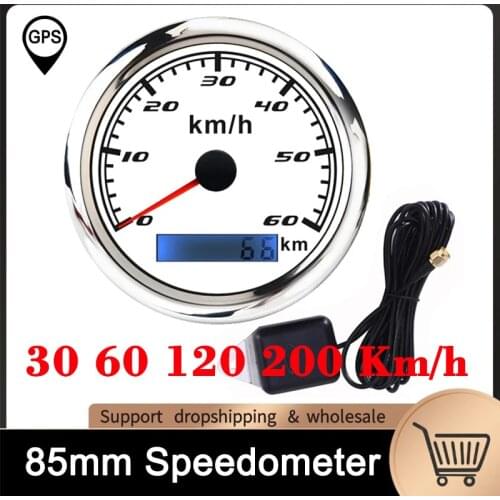 85mm GPS Speedometer Digital Gauge 30 60 120 200 KMH Odometer For Marine Boat Car ATV Truck Red Backlight With GPS Antenna