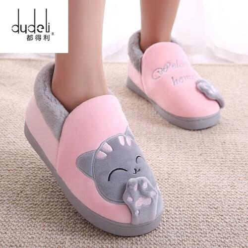 Women Winter Home Slippers Cartoon Cat Shoes Non-slip Soft Winter Warm House Slippers Indoor Bedroom Lovers Couples Floor Shoes