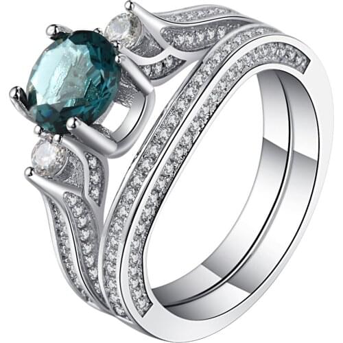 UFOORO Classic wedding jewelry for women blue stone with aaa zirconia luxury silver color finger ring engagement ring wholesale