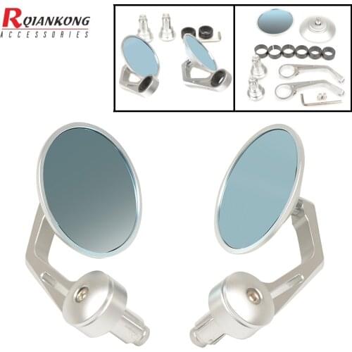 CNC Universal Round Motorcycle Mirrors Rear View Handle Bar End Rearviews Side Mirror New Blue Glass For Honda Yamaha BMW