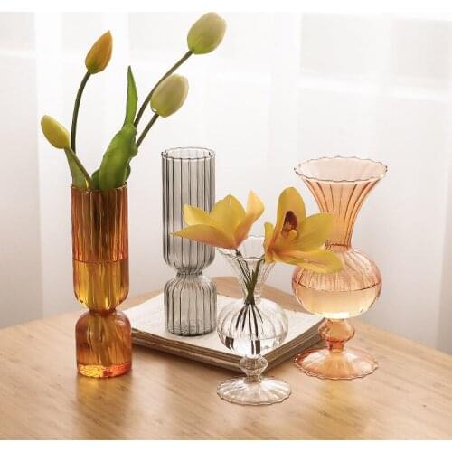 Vase Home Decor Terrarium Living Room Decoration Plant Hydroponics Flower Arrangement Ornament Striped Transparent Glass Vase