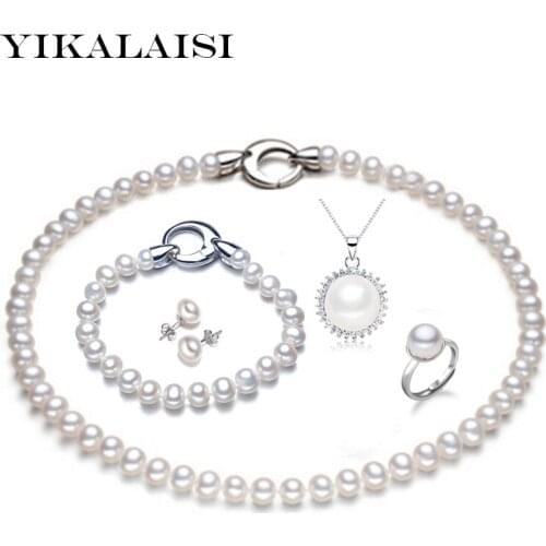 YIKALAISI 925 sterling silver jewelry 100% natural freshwater pearl jewelry sets Necklace genuine set for woman