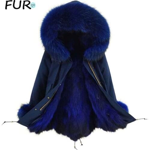 2020 new Winter Women Hooded Fur Parka Natural Raccoon Fur Collar Hooded Long Coat Detachable Raccoon Fur Liner Warm Jacket