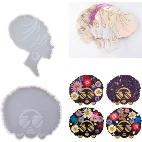 Afro Female Epoxy Resin Mold Tea Mat Human Head Coaster Tray Silicone Mould DIY Art Craft Tool Handmade Table Decoration