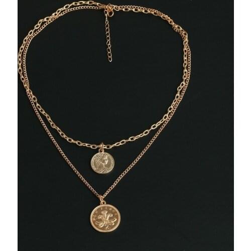 2020 New Fashion Multilayer Tag Pendant Necklace for Women Trendy Golden Color Clavicle Chain Female Jewellery Accessories