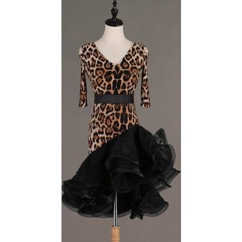 Latin Dance Dress Women Leopard Rumba Costume Female Ballroom Dance Competition Dresses Adult/Kids Tango/Samba/Salsa Performance Clothing Customizable DQL2447