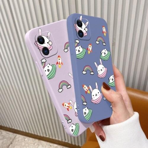 Bunny Liquid Silicone Case For iPhone 12 Max Mini 11 Pro Max X XR XS MAX SE2020 8 7 6 6S Plus Ultra Thin Soft Phone Cover Case