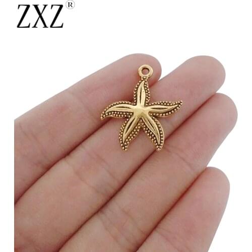 ZXZ 20pcs Antique Gold Tone Starfish Sea Star Charms Pendants Beads for Necklace Bracelet Jewelry Making Findings 25x22mm