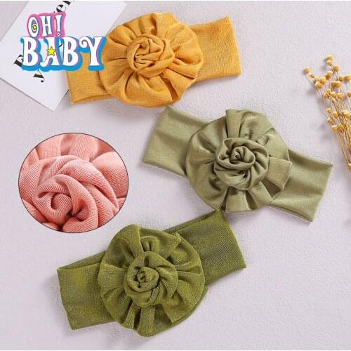 1pcs Flower Baby Headband for Girl Solid Color 19.5cm Elastic Nylon Baby Girls Headwear for Newborn Hair Accessories Kids Gifts