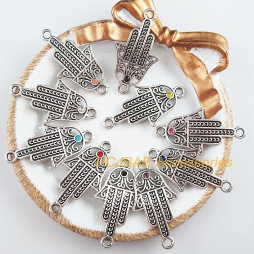 10 New Palm Charms Tibetan Silver Tone Retro Mixed Crystal Connectors 20x39mm