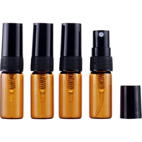 200pcs 3ML Portable Brown Glass Perfume Bottles Plastic Atomizer Portable Contenitori Cosmetic Vial For Essential Oil by DHL