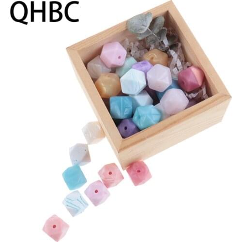 200pcs Marble Metallic 14mm Silicone Hexagon Baby Teether Beads BPA Free Infant Chewing Pacifier Chain Accessories Sensory Toys