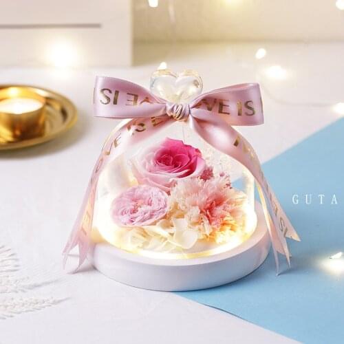 2021 Valentine Day Gifts Roses Carnation Mothers Day Eternal Exclusive Rose in Glass Birthday Present Dried Flowers Decoration