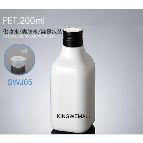 300pcs/lot 200ML PET square shape white bottle or toilet water botter bottle with black screw lid