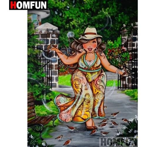 HOMFUN 5D DIY Diamond Painting Full Square/Round Drill "Cartoon fat woman" Embroidery Cross Stitch Mosaic Home Decor Gift A09446