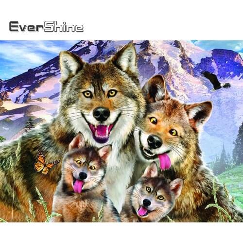 Evershine 5D Diamond Painting Winter Animals Full Drill Square Diamond Embroidery Wolf Mosaic Art Kits Home Decoration