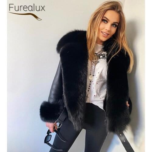 FUREALUX 2021 New Trend Real Blue Fox Fur Collar Cuff Womens Winter Parka High Quality Luxury High-end Warm Fox Fur Jacket