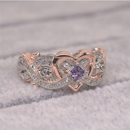 Hot Sale Romantic Rose Love Heart-Shaped Zircon Crystal Ring for Women Engagement Party Wedding Rings Jewelry Hand Accessories