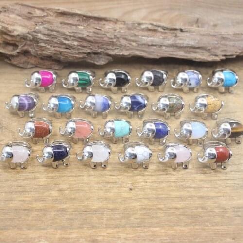 Lovely Elephant Resizable Ring Natural Quartz Stone Lapis Amethysts Turquoises Crystal Animal Rings Women Fashion Jewelry,QC4136