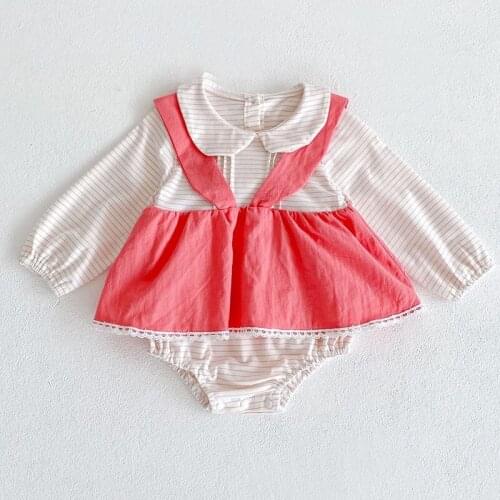 Newborn Toddler Girls Bodysuits Autumn New Infant Cotton Long Sleeve Jumpsuits Kids Girls Thin Skirt Fake Two Casual Clothing