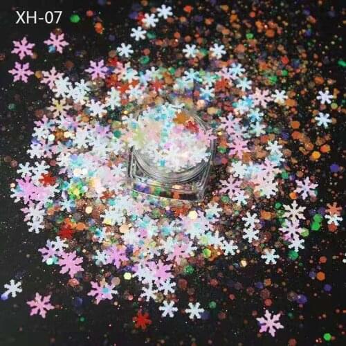 Laser Blue Pink Snowflake Shiny Sequins Mixed Acrylic Paint Powder DIY Tricks To Decorate Nail Art Christmas Theme Design XH01