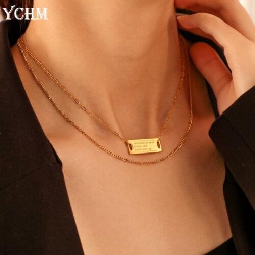 Tag Layered Necklace Stainless Steel Never Give Up Inspirational Slogan Necklace For Women Birthday Gift For Girl Jewelry