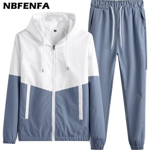 Mens Sets Jacket Pant Two Pieces Widbreaker Autumn Spring Hooded Coat Male Slim Fit Hoodie Sweatpant Fashion Men Clothing LX097