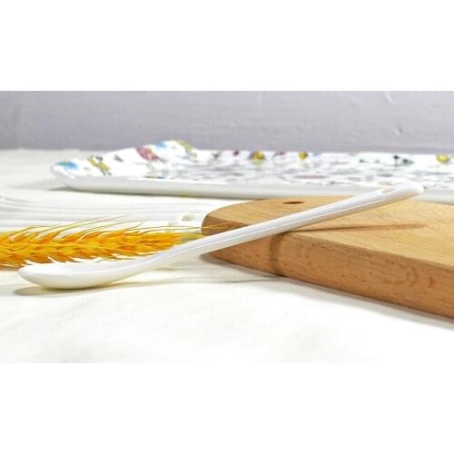 10-piece set, plain white bone china, small teaspoon tea spoon, mini ceramic coffee spoons, coffee scoops, for ice cream