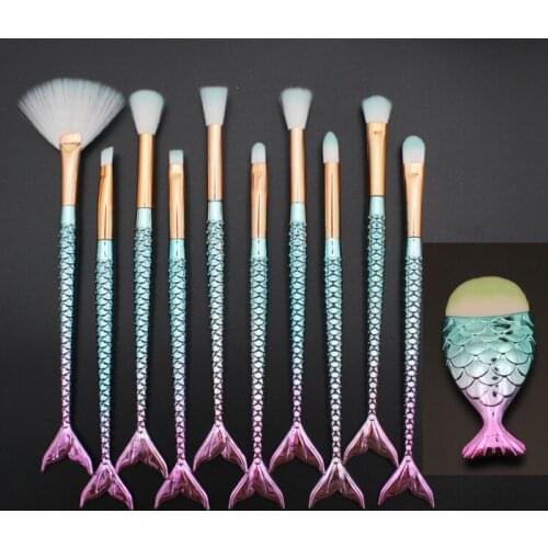 High Quality Mermaid makeup brush Set Foundation Eyebrow Eyeliner Cosmetic Concealer Fish tail make up brushes pincel maquiagem