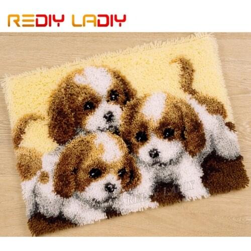 Latch Hook Kits Make Your Own Rug Three Puppies Tapestry Crochet Cushion Mat DIY Carpet Rug Pre-Printed Canvas Hobby & Crafts