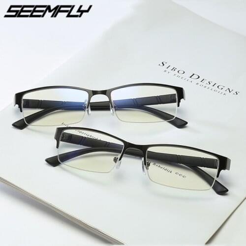 Seemfly Metal Half Frame Finished Myopia Glasses Anti Blue Light Nearsighted Eyeglasses -1.5 -2.0 -2.5 -3.0 -3.5 -4.0 -4.5 -5.0