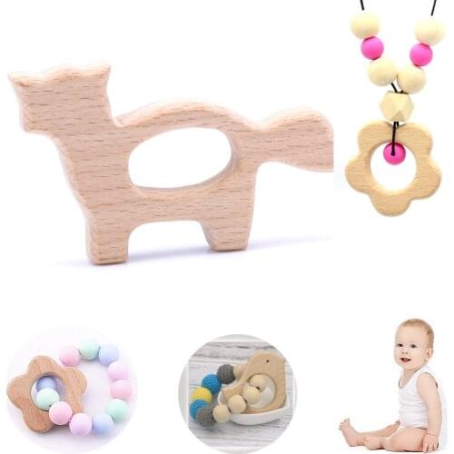 OlingArt Tooth bite 2pcs beech wooden unfinished fox animal natural childrens toys DIY Eco-friendly jewelry Making