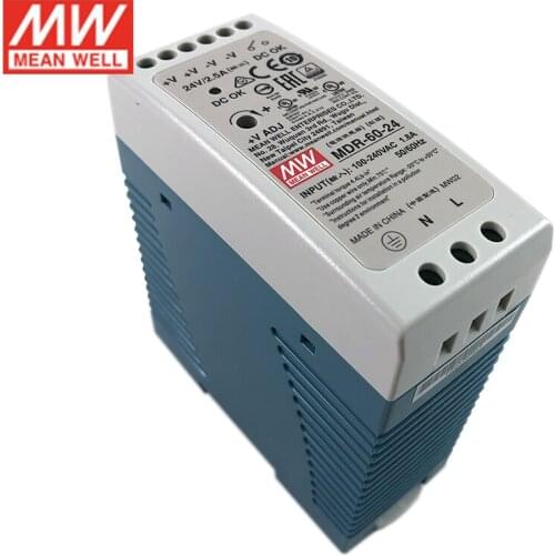 Original MEAN WELL MDR-60-24 60W 24V DIN Rail Switching Power Supply 110V/220V AC to 24V DC 2.5A Power Unit PSU SMPS Transformer