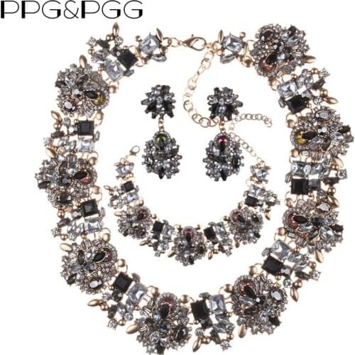 Luxury Crystal Rhinestone Large Collar Choker Necklace Bracelet Earring Jewelry Sets Women Fashion Wedding Bridal Jewelry Sets