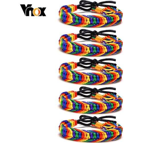 Vnox Casual Braided Rainbow Color Rope Chain Bracelets for Women Men, Unisex Wristband Gifts Jewelry,Length Adjustable
