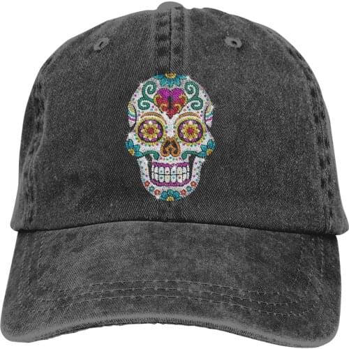 Adjustable Solid Color Baseball Cap Diamond Bling Shiny Diamond Skull Washed Cotton Mexican Sugar Skull Funny Sports Woman Hat