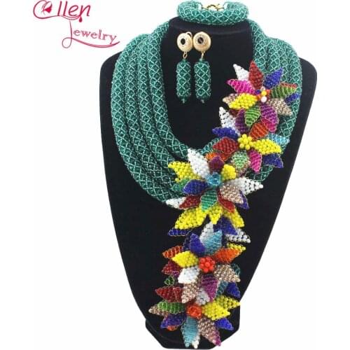 Luxury African beads jewelry sets india flower beaded nigerian wedding beads necklace dubai jewelry set W12891