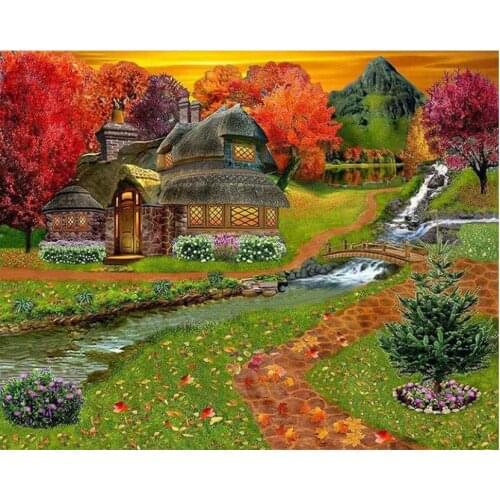 Rural diamond embroidery painting cottage scenery mosaic tapestry painting by number diamond dotz wall art decor landscape tree