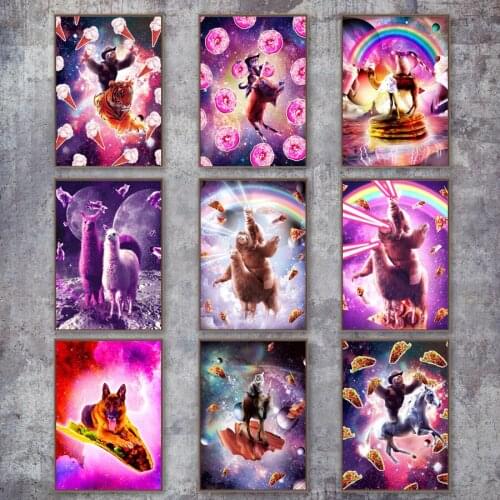 Surreal Cat Dog Llama Sloth Pizza 5D Diamond Embroidery diy diamond painting mosaic full round drill dining room snack decor