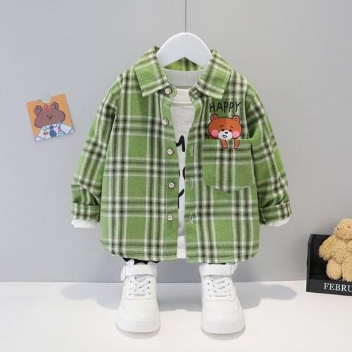 Outwear 1 2 3 4 Years Baby Clothing Cartoon Plaid Long Sleeve Letter Shirt Baby Girls Boys Tops New Brand Sport Casual Coat