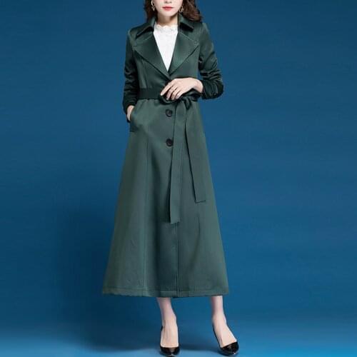 Spring Fall Fashion Women Elegant Green Long Trench Coat , Female Womens Korean Slim Coats Woman Windbreaker 3xl Overcoat
