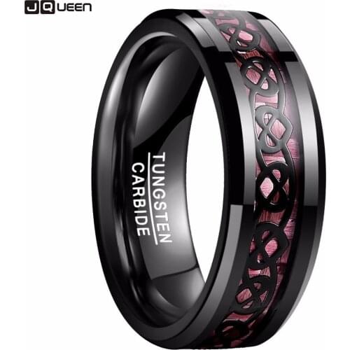 Vintage Plating Black inlaid Heart Pattern Tungsten Steel Ring for Men High Polish Red Carbon Fiber Finger Ring For Men Jewelry