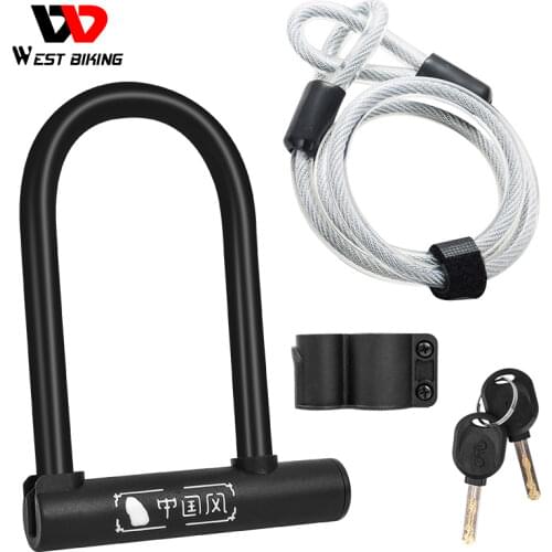 WEST BIKING Bicycle U Lock MTB Road Bike Wheel Lock 2 Keys Anti-theft Safety Motorcycle Scooter Cycling Lock Bicycle Accessories