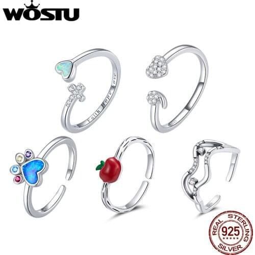 WOSTU Open Rings 925 Sterling Silver Stackable Dream Crown Love Cross Finger Ring For Women Wedding Fine Jewelry Gift BNR171