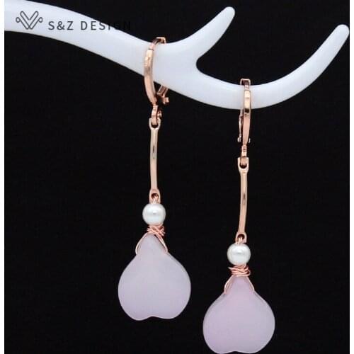 S&Z 2019 Fashion Long Heart-shaped Acrylic Dangle Earrings Temperament 585 Rose Gold Lovely For Women Girl Wedding Party Jewelry