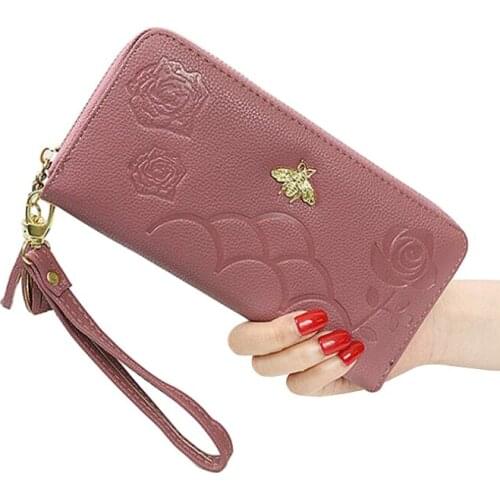 Lady Purses Women Tassels Zipper Wallet Long Money Coin Purse Cards ID Holder Pocket Wristlet Handbags Bee Floral Wallets Bags