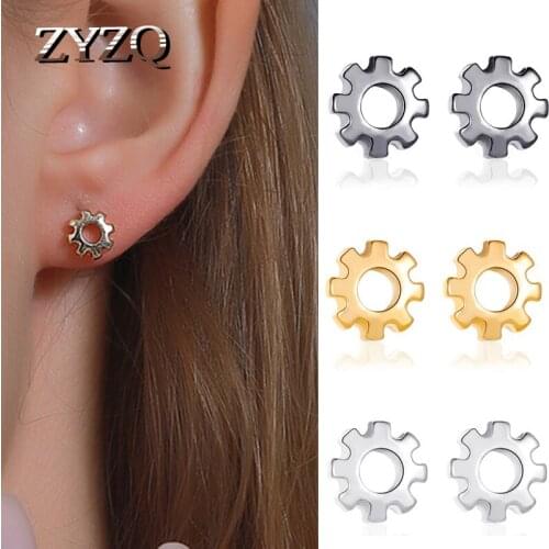 ZYZQ Gold Color Metal Stud Earring For Women Simple Exquisite Gear Earrings 2020 New Fashion Koeran Jewelry